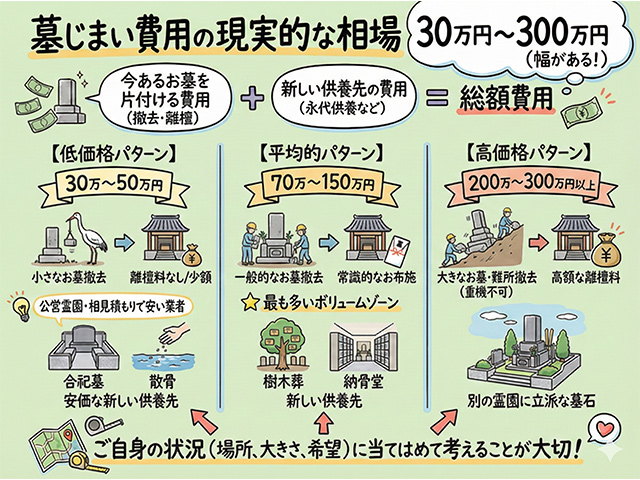 墓じまいにかかる費用の現実的な相場