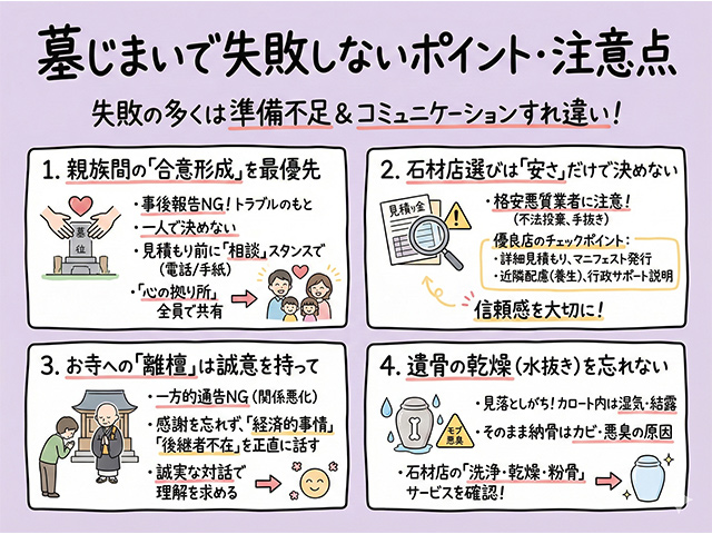 墓じまいで失敗しないポイントや注意点