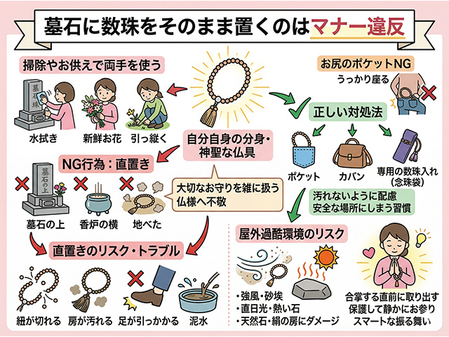 墓石に数珠をそのまま置くのはマナー違反