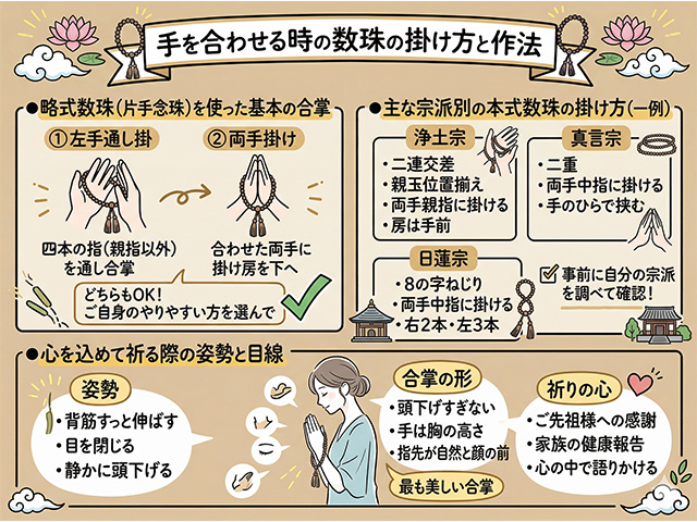 手を合わせる時の数珠の掛け方と作法