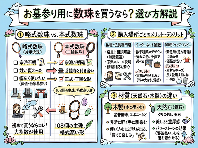 お墓参り用に数珠を買うなら?選び方解説