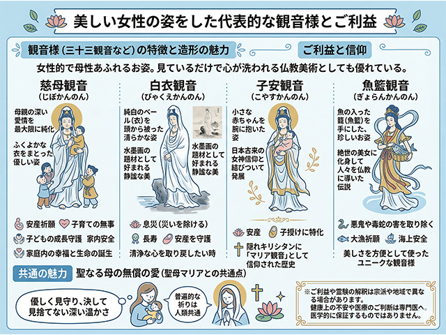 美しい女性の姿をした代表的な観音様とご利益