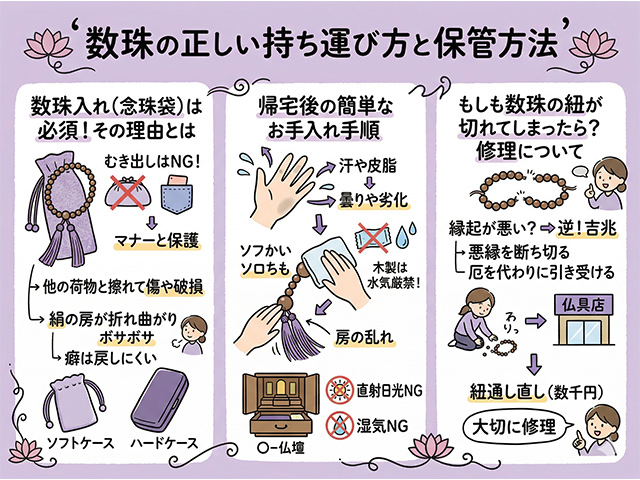 数珠の正しい持ち運び方と保管方法